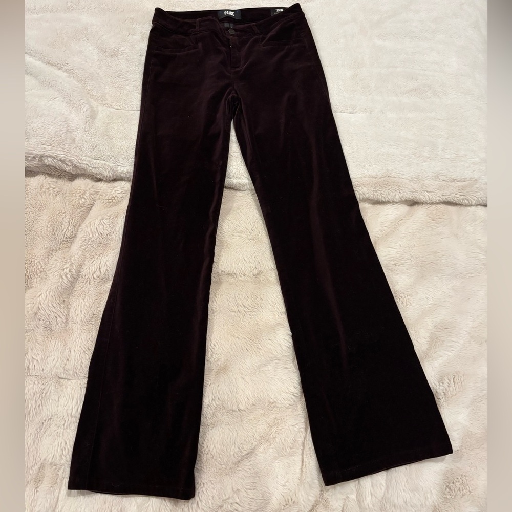 PAIGE Dark Burgundy Velvet Flare Pants